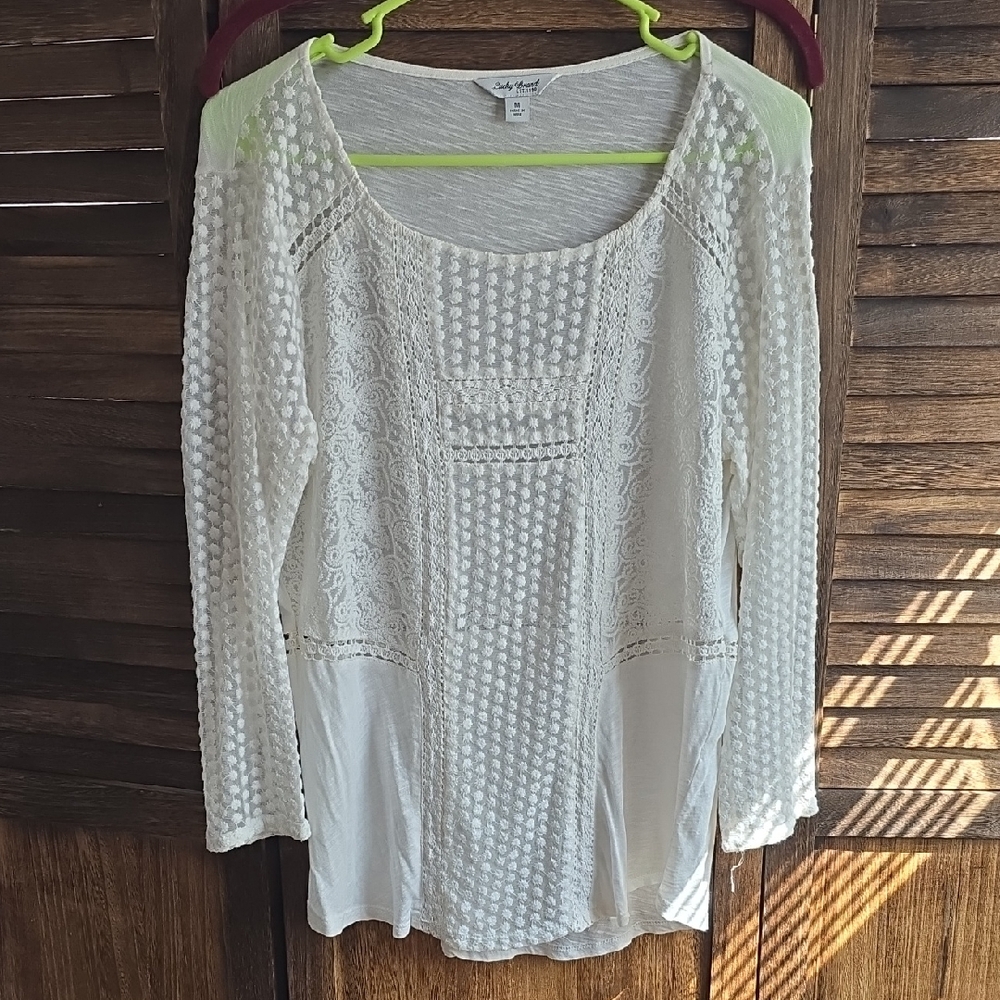 Lucky Brand Cream Lace Long Sleeve Blouse